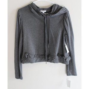 Gray Cropped hoodie with ruffled trim